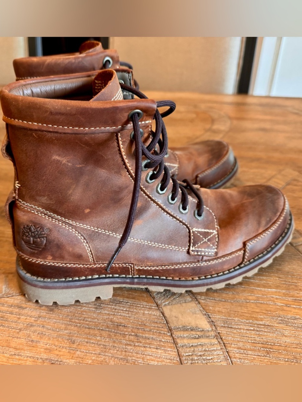 Timberland Brown Leather Moc Toe Lace-Up Boots